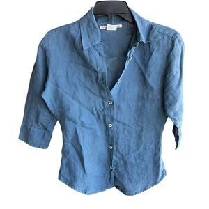 AG Adriano Goldschmied linen Cornflower blue fitted cuff sleeve camp shirt sz S